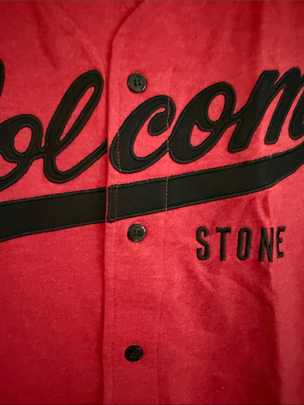 Volcom Red Baseball-Style Button-Up Shirt with Black Script - Picture 4 of 5